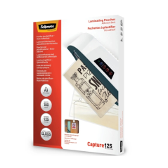 Fellowes Pack de 100 Fundas para Plastificar - Formato A3 - Reverso Adhesivo - Efecto Brillo - 125 micras - Transparente