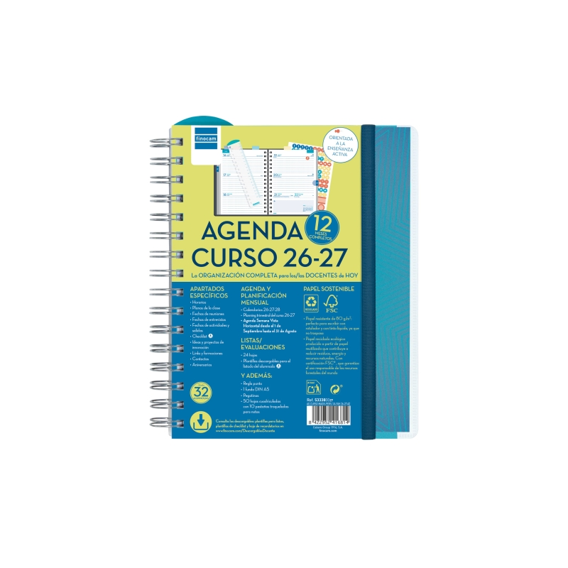 Agenda scolaire Finocam Magistral 26/27 - Vue hebdomadaire horizontale - 4e format - 155 x 212 mm - Couverture en polypropylène