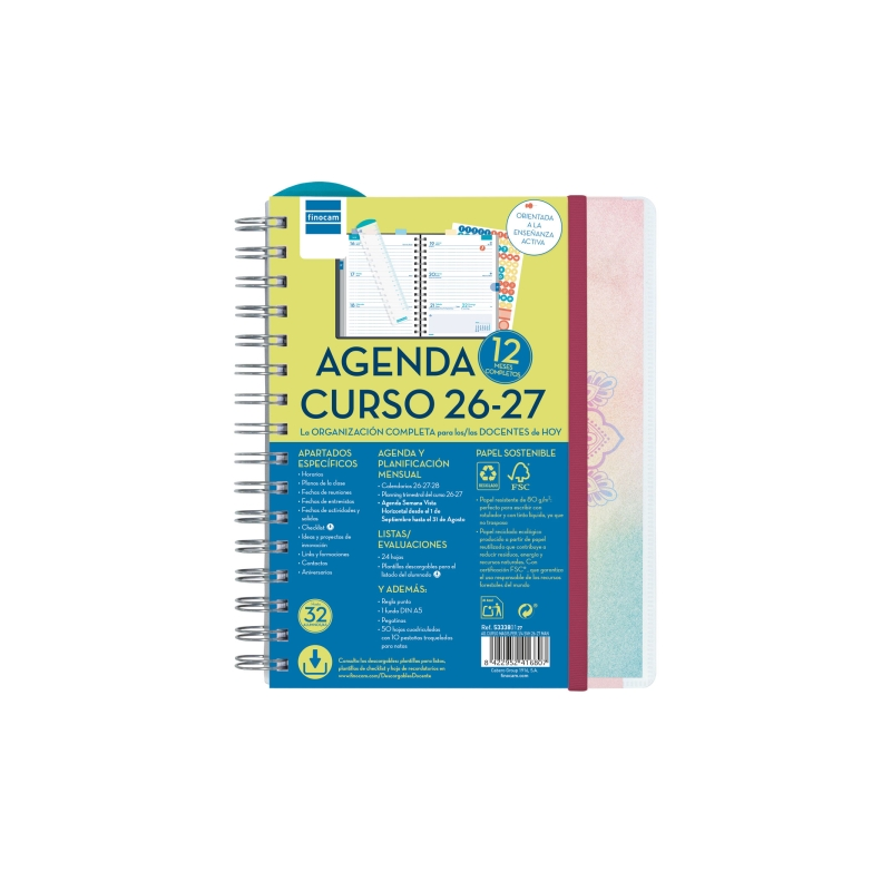 Agenda scolaire Finocam Magistral 26/27 - Vue hebdomadaire horizontale - 4e format - 155 x 212 mm - Couverture en polypropylène