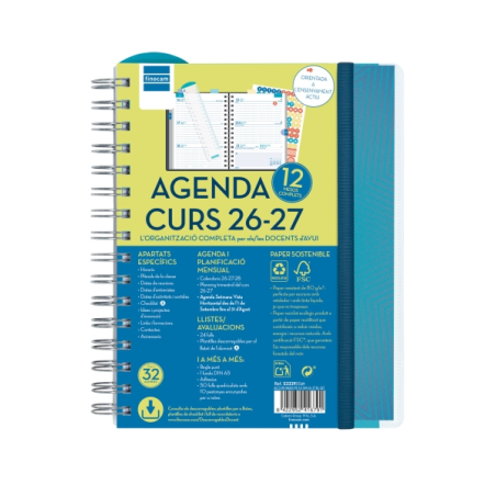 Agenda scolaire Finocam Magistral 26/27 en catalan - Vue hebdomadaire horizontale - Format A4 - 155 x 212 mm - Couverture en pol
