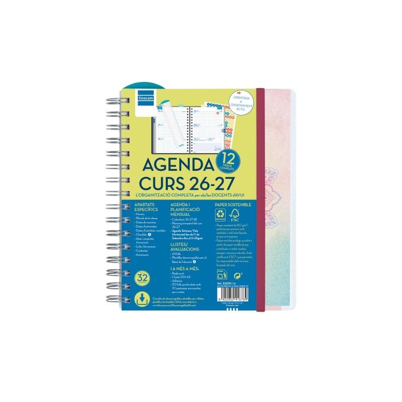 Agenda scolaire Finocam Magistral 26/27 en catalan - Vue hebdomadaire horizontale - Format A4 - 155 x 212 mm - Couverture en pol