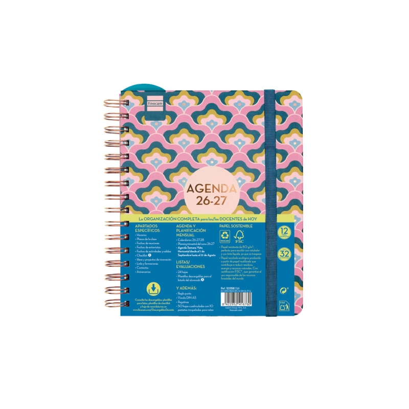 Agenda scolaire Finocam Magistral Design 26/27 - Vue hebdomadaire horizontale - 4e format - 155 x 212 mm - Couverture cartonnée