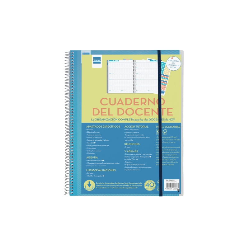 Agenda Finocam non daté pour enseignants - Vue hebdomadaire - 230 x 310 mm - Couverture en polypropylène - Papier 80 g/m² - Reli