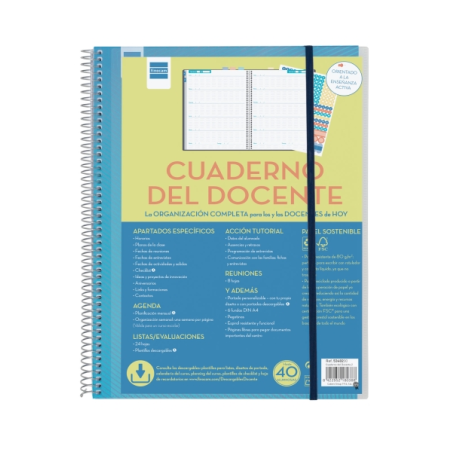 Agenda Finocam non daté pour enseignants - Vue hebdomadaire - 230 x 310 mm - Couverture en polypropylène - Papier 80 g/m² - Reli