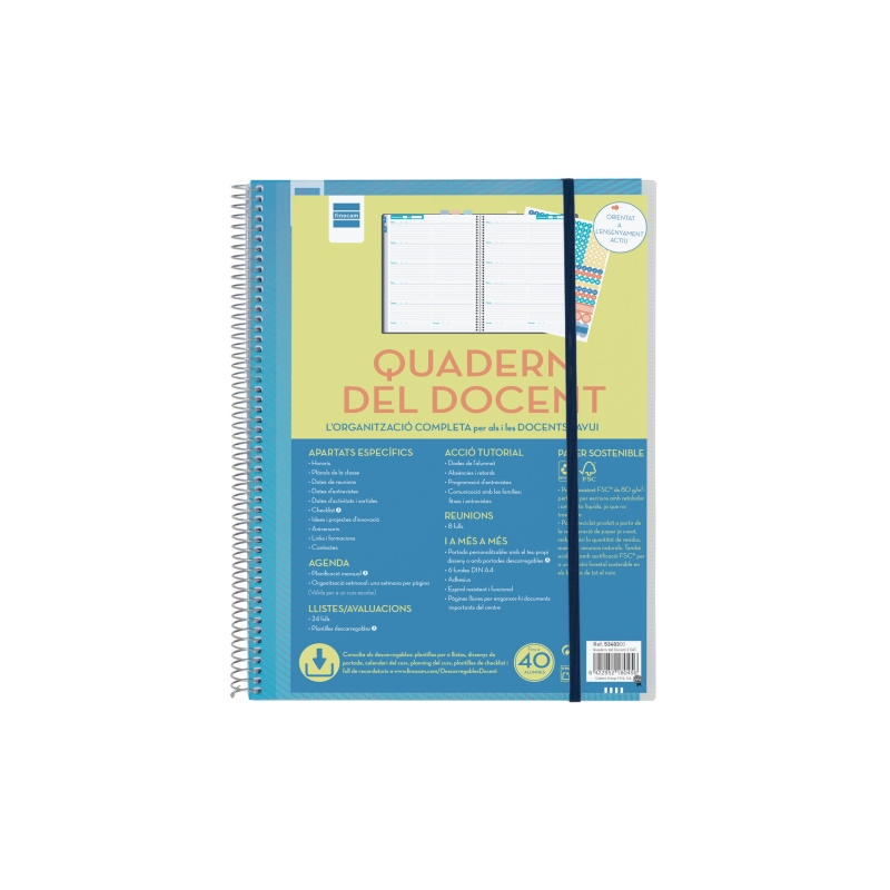 Agenda catalan Finocam non daté pour enseignants - Vue hebdomadaire - 230 x 310 mm - Couverture en polypropylène - Papier 80 g/m