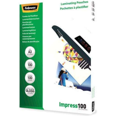 Fellowes Lot de 100 pochettes de plastification 100 microns – Format A3 – Finition brillante – Flèches indicatrices