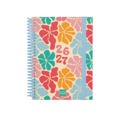 Agenda scolaire Finocam Diva 26/27 - Vue hebdomadaire horizontale - Format 8º - 120 x 164 mm - Couverture cartonnée lignée - Pap