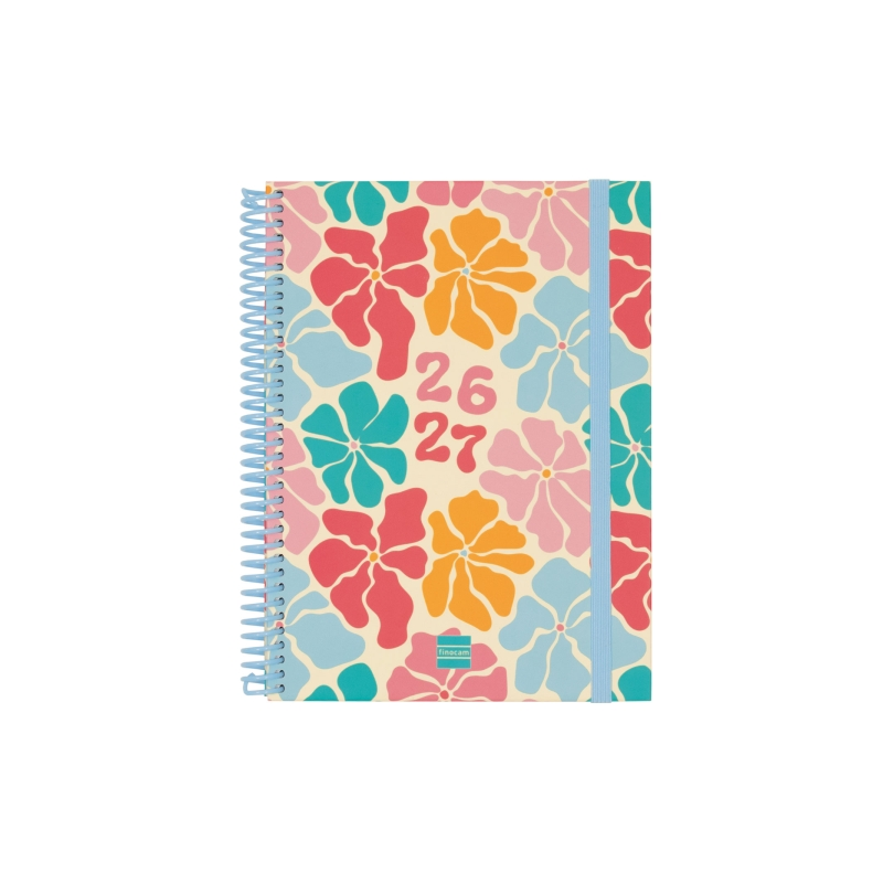 Agenda scolaire Finocam Diva 26/27 - Vue hebdomadaire horizontale - 4e format - 155 x 212 mm - Couverture cartonnée lignée - Pap