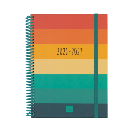 Agenda scolaire Finocam Diva 26/27 - Vue hebdomadaire horizontale - 4e format - 155 x 212 mm - Couverture cartonnée lignée - Pap
