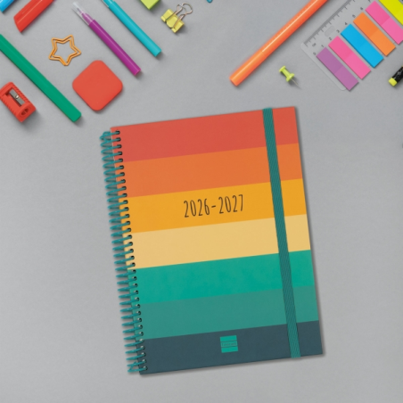 Agenda scolaire Finocam Diva 26/27 - Vue hebdomadaire horizontale - 4e format - 155 x 212 mm - Couverture cartonnée lignée - Pap
