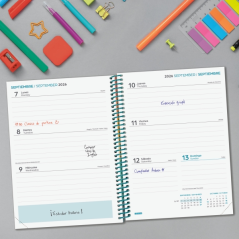 Agenda scolaire Finocam Diva 26/27 - Vue hebdomadaire horizontale - 4e format - 155 x 212 mm - Couverture cartonnée lignée - Pap