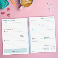Agenda scolaire Finocam Diva 26/27 en catalan - Vue hebdomadaire horizontale - 4e format - 155 x 212 mm - Couverture cartonnée l