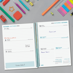 Agenda scolaire Finocam Diva 26/27 en catalan - Vue hebdomadaire horizontale - 4e format - 155 x 212 mm - Couverture cartonnée l