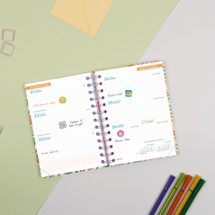 Agenda scolaire Finocam Cosmo Cart 26/27 - Vue hebdomadaire horizontale - Format 8º - 120 x 169 mm - Couverture cartonnée lignée