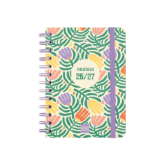 Agenda scolaire Finocam Cosmo Cart 26/27 en catalan - Vue hebdomadaire horizontale - Format 8º - 120 x 169 mm - Couverture carto