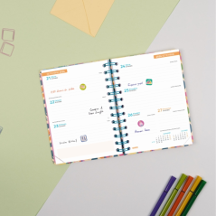 Agenda scolaire Finocam Cosmo Cart 26/27 en catalan - Vue hebdomadaire horizontale - Format 8º - 120 x 169 mm - Couverture carto