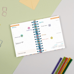 Agenda scolaire Finocam Cosmo Cart 26/27 - 1 jour par page - Format 8º - 120 x 169 mm - Couverture cartonnée lignée - Papier 80