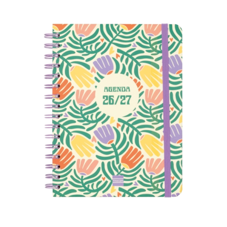 Agenda scolaire Finocam Cosmo Cart 26/27 - Vue hebdomadaire horizontale - 4e format - 155 x 212 mm - Couverture cartonnée lignée