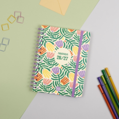 Agenda scolaire Finocam Cosmo Cart 26/27 - Vue hebdomadaire horizontale - 4e format - 155 x 212 mm - Couverture cartonnée lignée