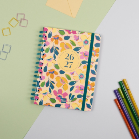 Agenda scolaire Finocam Cosmo Cart 26/27 - Vue hebdomadaire horizontale - 4e format - 155 x 212 mm - Couverture cartonnée lignée