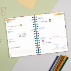 Agenda scolaire Finocam Cosmo Cart 26/27 - Vue hebdomadaire horizontale - 4e format - 155 x 212 mm - Couverture cartonnée lignée