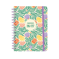 Agenda scolaire Finocam Cosmo Cart 26/27 en catalan - Vue hebdomadaire horizontale - 4e format - 155 x 212 mm - Couverture carto