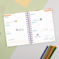 Agenda scolaire Finocam Cosmo Cart 26/27 en catalan - Vue hebdomadaire horizontale - 4e format - 155 x 212 mm - Couverture carto