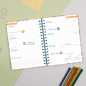 Agenda scolaire Finocam Cosmo Cart 26/27 en catalan - Vue hebdomadaire horizontale - 4e format - 155 x 212 mm - Couverture carto