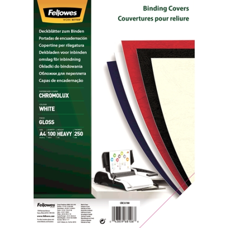 Fellowes Lot de 100 papiers de couverture arrière pour documents – A4 – Finition brillante – 250 g – Certification FSC
