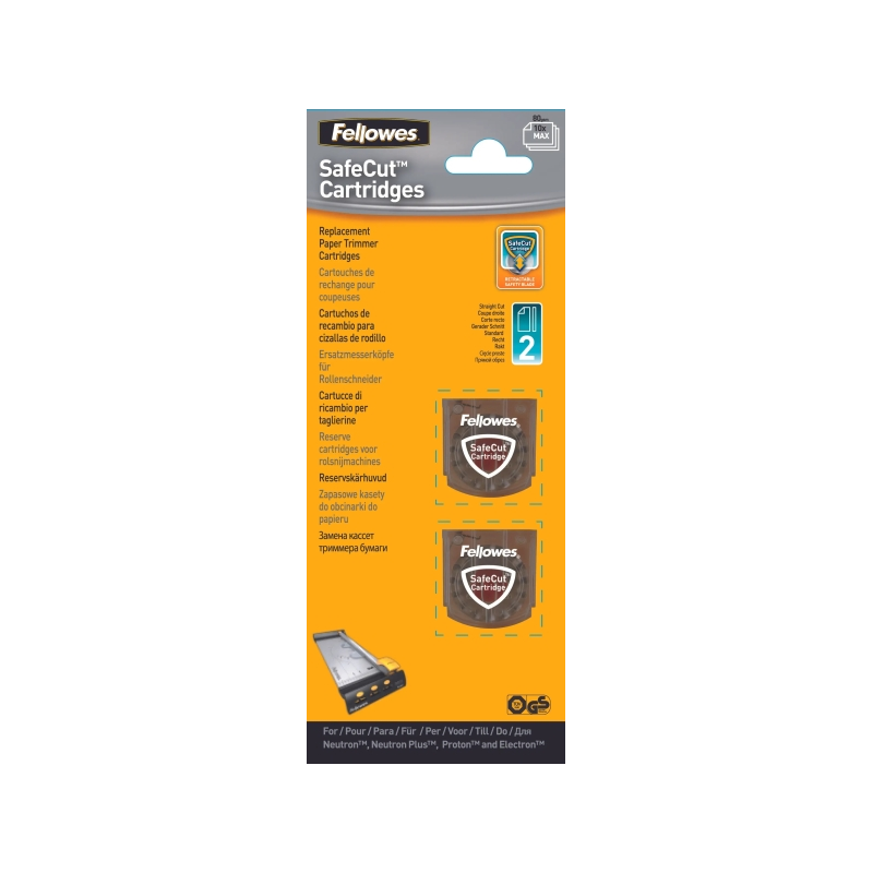 Fellowes Pack de 2 Cuchillas de Repuesto para Cizalla - Corte Recto - Cuchilla Encapsulada Retractil - Acero Inoxidable