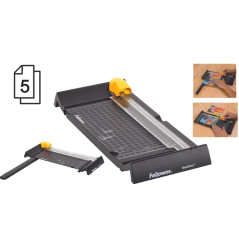 Fellowes Neutrino Cizalla de Papel - Formato A5 - Pinza - Brazo Extensible - Guias de Corte - Cuchilla Autoafilable - Capacidad