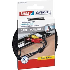 Tesa On & Off Cable Manager Pack de bandes Velcro 5 m x 10 mm – Pour organiser les câbles – Couleur noire