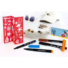 Eberhard Faber Tattoo Marker Beach Pack de 4 marqueurs pour tatouages temporaires + 4 pochoirs avec plus de 20 motifs - Temps de