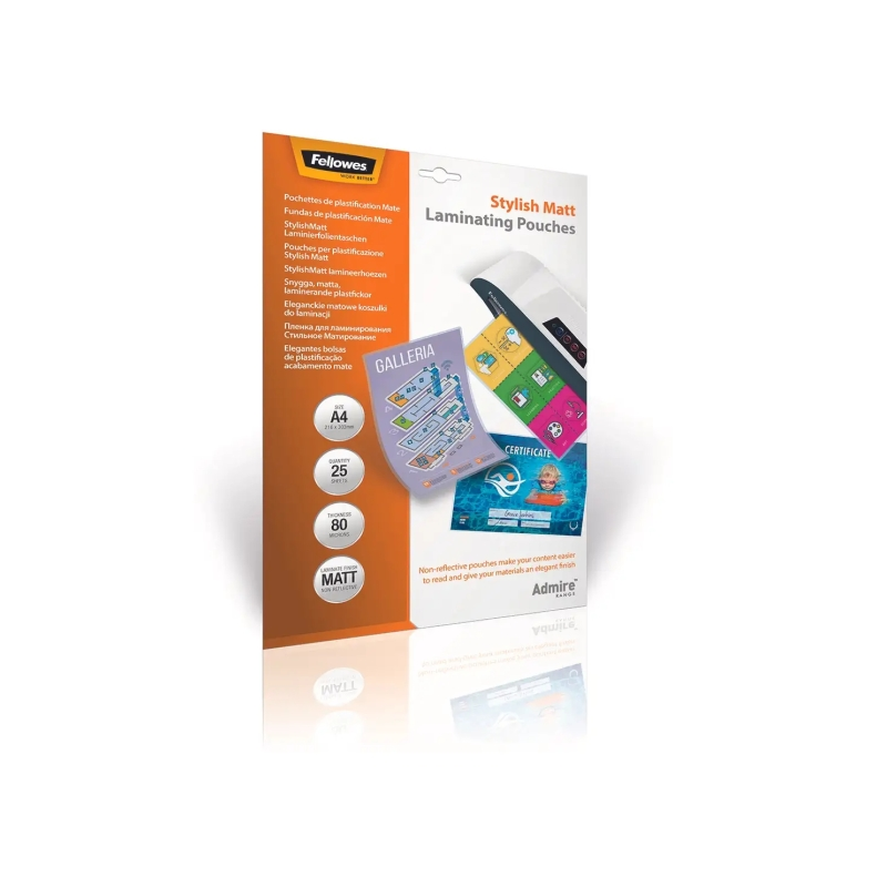 Fellowes Admire Pack de 25 Fundas para Plastificar - Formato A3 - Efecto Mate Antirreflejos - 80 micras - Transparente