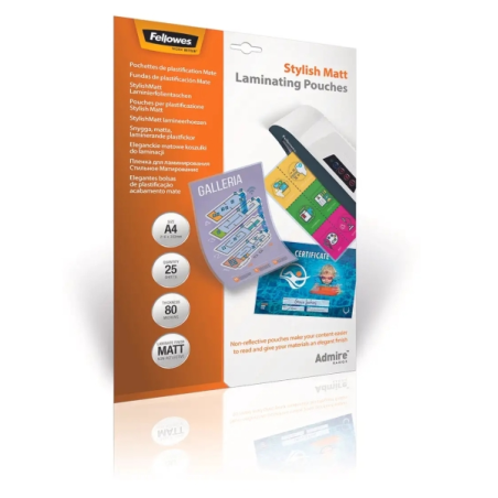 Fellowes Admire Pack de 25 Fundas para Plastificar - Formato A3 - Efecto Mate Antirreflejos - 80 micras - Transparente