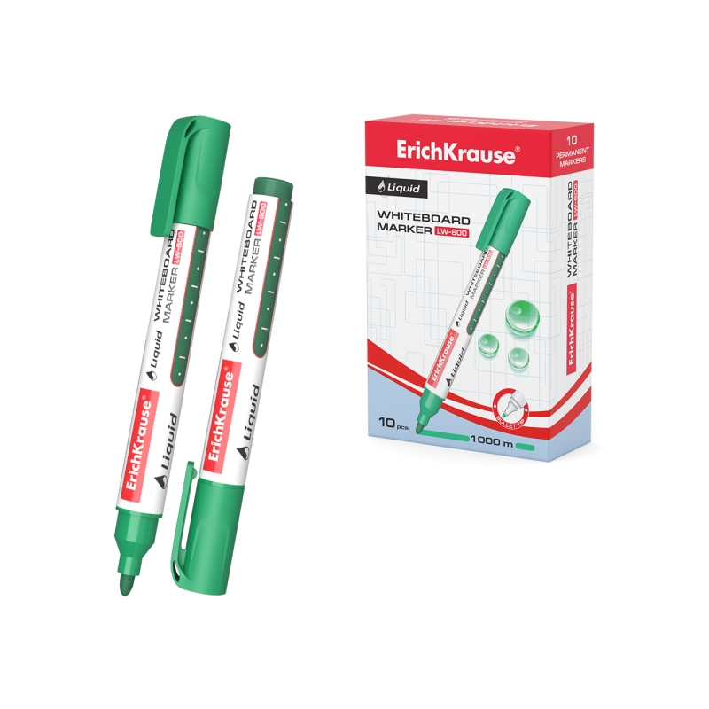 LOT de 10 Marqueur pour tableau blanc Erichkrause Liquid LW-600 - Encre liquide à base d'alcool - Pointe ogive - Largeur de trai