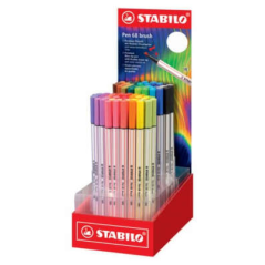 Stabilo Pen 68 Brush Arty Présentoir de 80 marqueurs - Pointe pinceau - Encre à base d'eau - Couleurs assorties