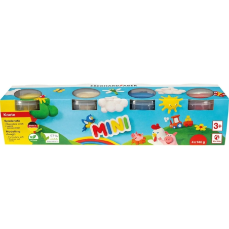 Pack Mini Kids Eberhard Faber avec 4 pots de 140 g de pâte à modeler - 97 % d'ingrédients naturels - Couleurs blanc, jaune, roug