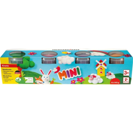 Pack Mini Kids Eberhard Faber avec 4 pots de 140 g de pâte à modeler - 97 % d'ingrédients naturels - Couleurs orange, violet, ro
