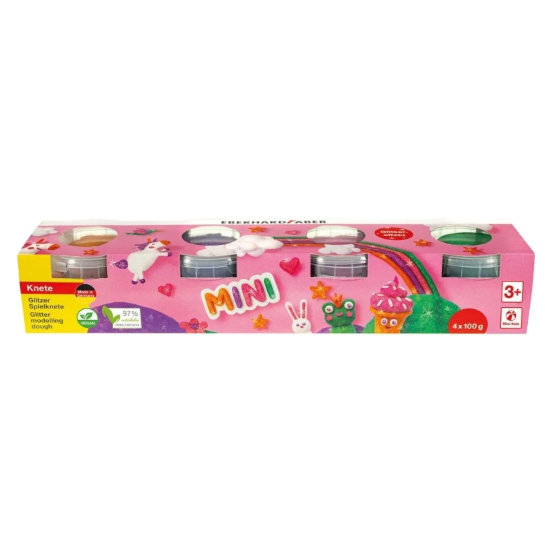 Pack Mini Kids Eberhard Faber avec 4 pots de 100 g de pâte à modeler - 97 % d'ingrédients naturels - Couleurs vives orange, viol