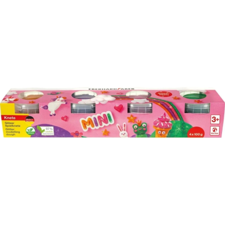 Pack Mini Kids Eberhard Faber avec 4 pots de 100 g de pâte à modeler - 97 % d'ingrédients naturels - Couleurs vives orange, viol