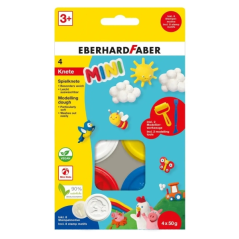 Pack Mini Kids Eberhard Faber avec 4 pots de 50 g de pâte à modeler + 2 outils - 90 % d'ingrédients naturels - Facile à nettoyer