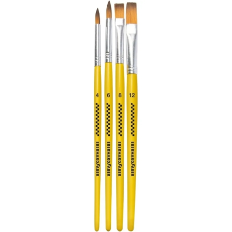 Lot de 4 pinceaux en poils synthétiques Eberhard Winner Faber, tailles 4, 6, 8 et 12, virole en aluminium
