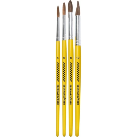 Lot de 4 pinceaux en poils de poney Eberhard Faber Winner, tailles 4, 6, 8 et 12, virole en aluminium