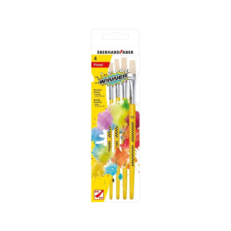 Lot de 4 pinceaux à poils Eberhard Faber Winner, tailles 6, 8, 10 et 12, virole en aluminium