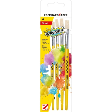 Lot de 4 pinceaux à poils Eberhard Faber Winner, tailles 6, 8, 10 et 12, virole en aluminium