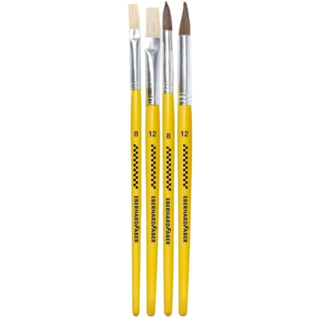 Lot de 4 pinceaux en soies et poils de poney Eberhard Faber Winner, tailles 8 et 12, virole en aluminium