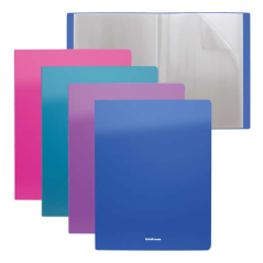 Erichkrause Lot de 4 Chemises avec Pochettes Mat Vivid - 20 Pochettes A4 - Couleurs Assorties