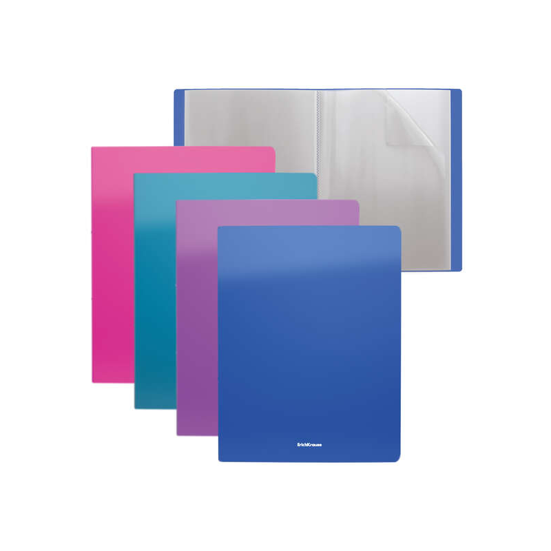 Erichkrause Lot de 4 Chemises avec Pochettes Mat Vivid - 20 Pochettes A4 - Couleurs Assorties