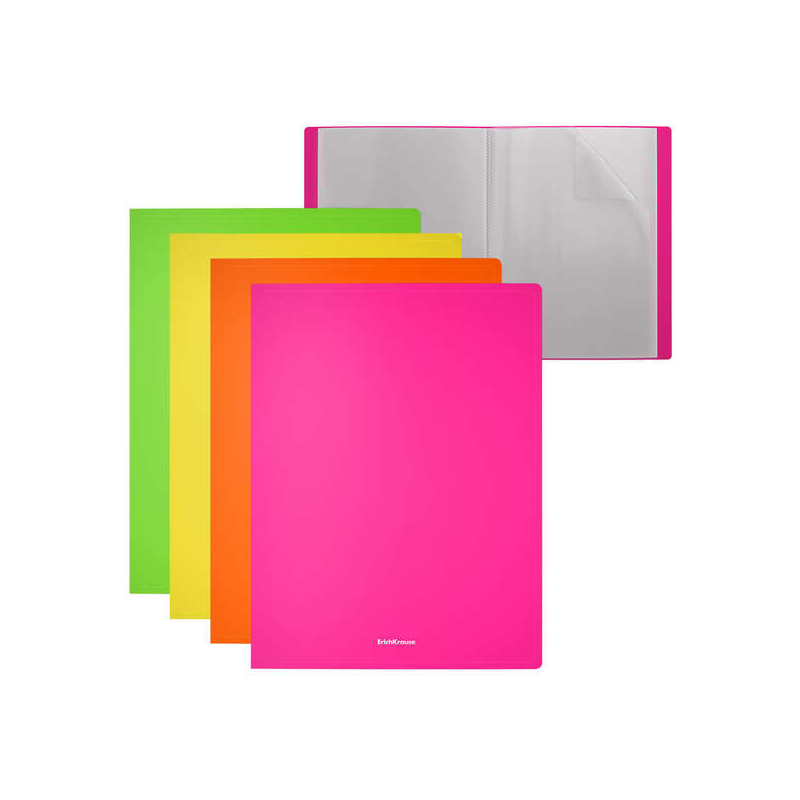Erichkrause Lot de 4 chemises avec couvertures fluo mat - 40 couvertures - Format A4 - Couleurs assorties (4 pièces dans un sac)